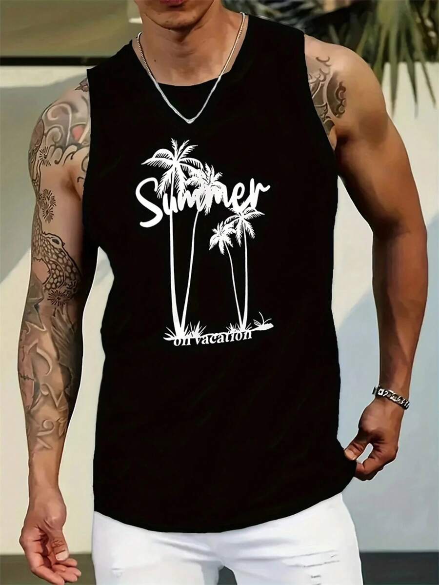 Chaleco Deportivo Sin Mangas 3D para Hombre con Estampado de Ciervo, Transpirable, Cuello Redondo, Secado Rápido, Absorbe la Humedad, Top de Verano - Negro - Ver 1
