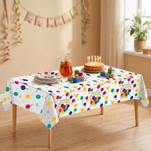 1/3pcs Happy Birthday Disposable Plastic Tablecloth, White Base With Vibrant Multicolor Balloons, Confetti & "Happy Birthday" Letter Print Rectangular Table Cover, Birthday Table Decoration Adults, Family Birthday Dinner, Indoor Outdoor Party Supplies - Birthday Balloons - View 1