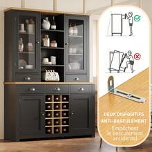 Multifunctional Cabinet With Anti-Tip Lock, Stand Cabinet For Kitchen And Living Room With Glass - 黑色 - 查看 5