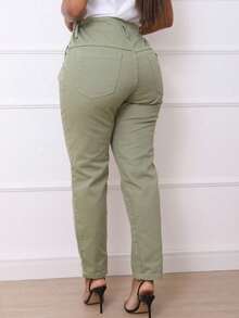 Women's Traditional Jeans With Metal Button - Olive Green - View 4