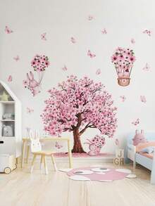 1 pieza Pegatina de pared con conejo rosa de dibujos animados, árbol grande y mariposa, decoración de habitación, calcomanía de pared autoadhesiva, pegatina de pared autoadhesiva semimate removible, adecuada para sala de estar, dormitorio, habitación, decoración del hogar, pegatina de pared, pegatina de vinilo, decoración de primavera, añade vitalidad a tu hogar, pegatina decorativa Rama, regalo de cumpleaños y graduación - Varios estilos - Ver 6
