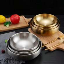 3pcs/1pc Stainless Steel Double-Layer Thickened Sauce Dish, Appetizer Plate, Heat-Resistant, Anti-Scald, Non-Slip, Suitable For Kitchen Restaurant Small Tools, Kitchen Serving Tray - Gold - View 4