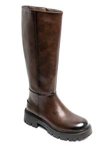 Bottes Montantes Style Moderne, Cuir Lisse And Suédine, Avec Semelle Crantée And Fermentation Zippée. - Brown - View 2