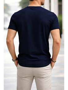 Modern, Simple, Current Style, With "NEW YORK" Letter Pattern, Men's Short Sleeve Crew Neck T-Shirt, Casual, Sporty And Slim Fit. - 黑色 - 查看 8