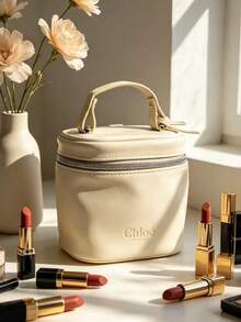 Chloé Quilted Canvas Cosmetic Bag Lightweight Zipper Design Portable Handheld Storage Pouch Ideal Daily Makeup Organizer For Women CHLOE-GIFT-20 - White - View 6