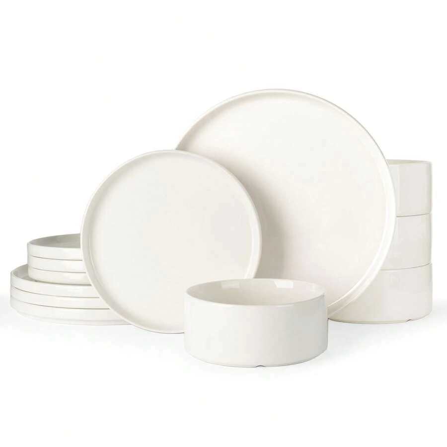 Richmount Dinner Set For 4/6, 12/18 Pieces Modern Porcelain Plates And Bowls Set, Dinnerware Sets Chip Resistant, Microwave & Dishwasher, Ceramic Dish Set Service For 4/6 - White - View 1