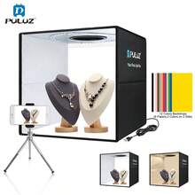 Puluz Caja de luz de estudio fotográfico (9.8*9.8 pulgadas/25*25cm) Kit de estudio portátil plegable de instalación rápida con tela de luz suave, tienda de fotografía o equipo de luz blanca, con 12 fondos de colores (6 papeles, 2 colores en 2 lados) Negro - Negro - Ver 2