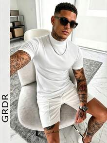 GRDR 男士时尚高领短袖T恤 | 精致设计 | 夏季必备 | 百搭易穿 | 展现你的风格 - 白色 - 查看 2