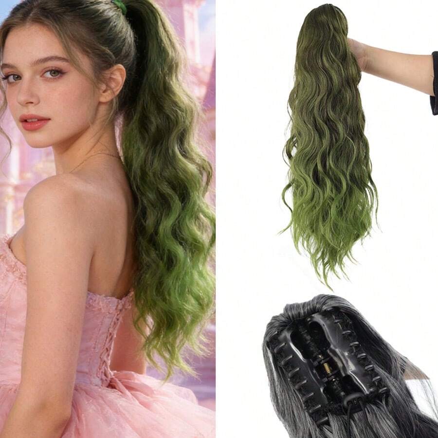 20 Inch Curly Ponytail Extension For Women - Heat-Resistant Synthetic Fiber, Ombre Color Wig For Parties, Weddings & Evening Events, Easy-To-Wear Clip-In Design - 彩色 - 查看 1