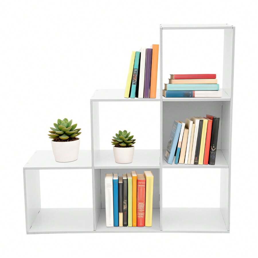WANLECY Leiter Würfel Aufbewahrung Bücherregal - Holz L-förmige 3-Ebene Eckregel, umkehrbare 6-Würfel Organizer für Home & Office, weiß - Weiss - Übersicht 1