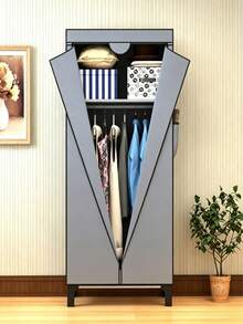 Portable Fabric Wardrobe, Metal Frame Dustproof V-Zipper Closet With Side Pockets, Large Space-Saving Garment Storage Cabinet For Renters, Family, Apartments, Dorms & Bedroom,Hanging Shirts Pants Dresses - View 8