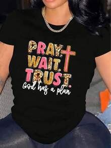 Women's Plaid T-Shirt, Round Neck, Casual, Cotton Blend, Short Sleeve, Soft And Breathable, Women's T-Shirt, Summer And Spring Streetwear NX75 - 白色 - 查看 6
