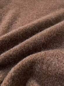 Plus-Size Women's Autumn/Winter Brown Knitted Drop-Shoulder Round Neck Pullover Sweater, Teddy Bear Pattern, High-Elastic Fabric, Comfortable Long-Sleeved Top. - Brown - View 5