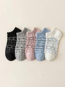 5 Pairs Popular Floral Vintage Bow Short Socks - Multicolor - View 5