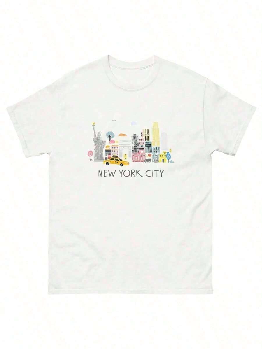 1pack1 pieza 100% algodón camisetas divertidas camiseta de la ciudad de Nueva York, camiseta para amantes de Nueva York 100% algodónsoft - Blanco - Ver 1