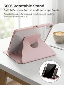 Pink 360° Rotating Tablet Protective Case | Pen Slot Design | Acrylic Transparent Back + Soft TPU Shock-Absorbing Frame | Magnetic Flip Cover With Auto Sleep/Wake | Multi-Angle Adjustable Stand | Compatible With IPad, 9th Gen Protective Case, 10th Gen Protective Case, Accessories, A16 11-Inch Protective Case, Pink Protective Case - Multicolor - View 4