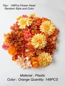 MEHELANY 148/98/48/24入 橘色系綜合仿真花頭，含大麗花、玫瑰、小雛菊，多色小雛菊花頭，適用居家婚禮派對裝飾、DIY婚禮新娘花束、攝影道具、春季裝飾、週年桌花中心裝飾、情人節、母親節、生日禮物 - 橘色 - 查看 10