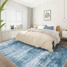 8 X 10 Inch Washable Living Room Rug: Large Soft Abstract Neutral Non-Slip Low Pile Rug, Modern Rug For Bedroom, Kitchen, Nursery, Office, Indoor Dining Room - Blue - View 7