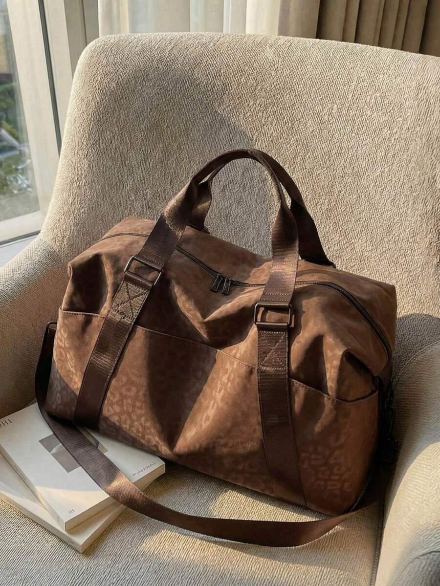 New Fashion Travel Bag, Single Color Minimalist Niche Design With Sequins, Elegant, Popular And Cool, Suitable For Short Trips, Fitness, With Separate Shoe Compartment. - 杏色 - 查看 1