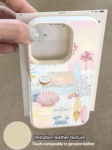 Vacation Style Minimalist Summer Surfboard & Palm Tree Texture Soft Waterproof Anti-Drop Anti-Slip Premium Phone Case, Suitable As Birthday/Holiday Gift For Friends, Family, Couples, Compatible With Apple 11/12Pro Max/13/14/15Pro Max/16Pro/17 Pro Max/17Air - Beige - View 2