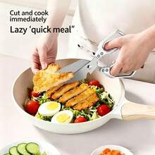 1 pieza Tijeras de cocina de acero inoxidable para el hogar, herramientas de cocina multifuncionales, afiladas y duraderas - Plateado - Ver 3