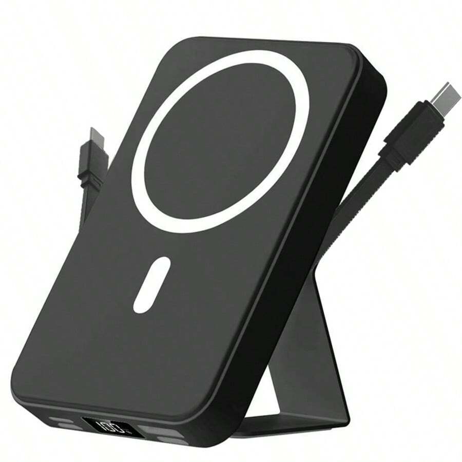 GAWFOLK Fast Charging Portable Power Source 22.5W Magnetic Power Bank 10000mAh Wireless Charging Compatible With MagSafe Adjustable Stand Portable External Battery For Mobile Phones And Electronic Devices Graduation Gift Memorial Day - Newly Upgraded Magnetic Power Bank, 1W MAh (with Stand and Two Power Cords) - View 1
