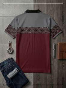 Men's Business Casual Wavy Pattern Colorblock Short Sleeve Polo Shirt - Multicolor - View 6