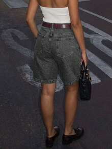 Short en jean ample à jambes larges longueur genou pour femmes, style décontracté d'été, vacances, plage, festival de musique country - Gris - Voir 2