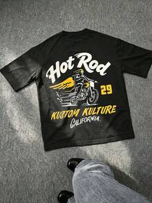 T-shirt homme coton noir imprimé motard à ailes "Hot Rod Kustom Kultura California 29", tee streetwear style moto vintage américain décontracté - Schwarz - Übersicht 3