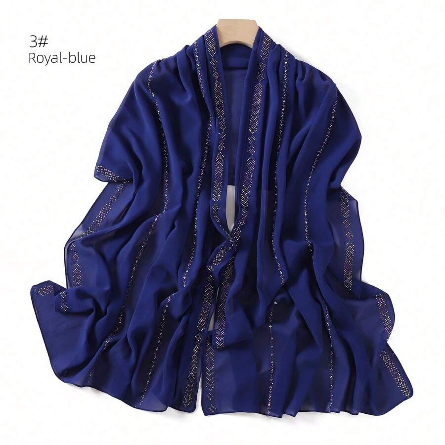 1 Piece Solid Color Rhinestone Chiffon Hijab, Elegant Faux Rhinestone Headscarf, Sunscreen Shawl For Women, Ideal For Dresses. - Camel - View 1