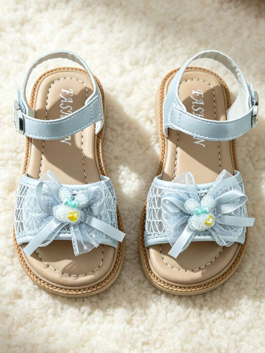 2026 Beige/Silver Sweet Princess Sandals - Mesh Bow Rabbit Decor Girls Sandals - Suitable For Daily Outings And Other Occasions! - Silver - View 1