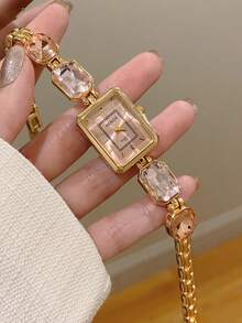 1pc Women's Shiny Quartz Watch, Square Shaped, Fashion Casual Versatile, Suitable For Daily Wear, Available In Pink/Gold/Black - Pink - View 6