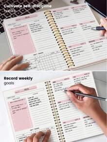 1 Spiral Bound Undated Weekly Planner Notebook With Habit Tracker And Goal Layout, Lightweight Soft Daily Planner Journal, Elegant Office Stationery, Thoughtful Teacher's Day Commemorative Gift, Daily Organization And Holiday Gift - Multicolor - View 5