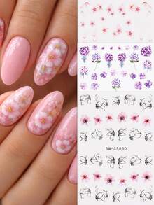 6 Sheets 3D Flower Nail StickersWatercolor Rose Daisy Lavender Line Floral Random Mixed Designs Nail Decals Self-Adhesive Decals For Wedding Vacation & Daily DIY Manicure Nail Decoration - Multicolor - View 3