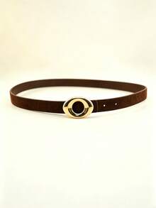 Women's Suede Belt, Multi-Color Gold Oval Metal Buckle, Versatile Decorative Belt, Suitable For Jeans And Dresses, Vintage Bordeaux Burgundy And Dark Brown - A - View 12