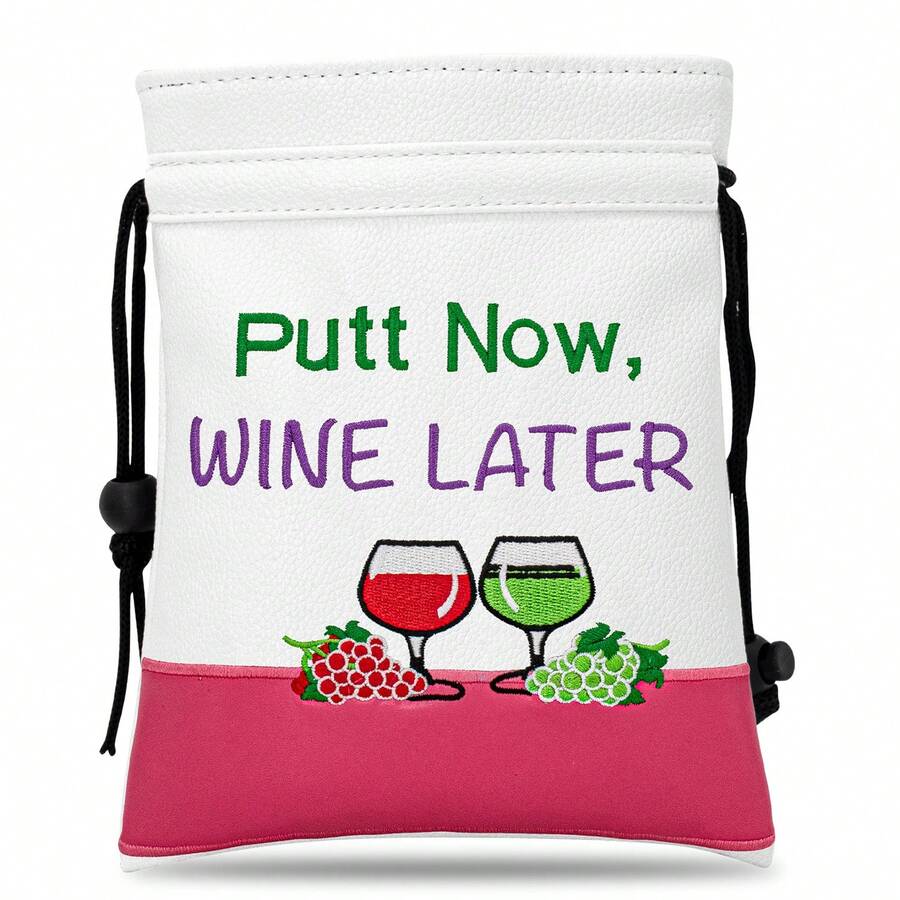 1PC Wine Style Golf Bag With Drawstring Closure, Portable Durable Faux PU Golf Ball Pouch - Premium Accessory For Men Golfers - Perfect Gift - Multicolor - View 1