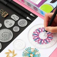Spiral Art Gear Geometric Ruler Circle Template For Drawing Plastic Template Ruler Drawing Kit Spiral Curve Stencils With Pens Paper For DIY Art Crafts Sketch Drawing Art Toy Students Geometric Spiral Stationery Tool Spirograph Ruler - Sets - View 3