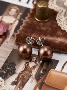 Women Stud Earrings - Coffee - View 1