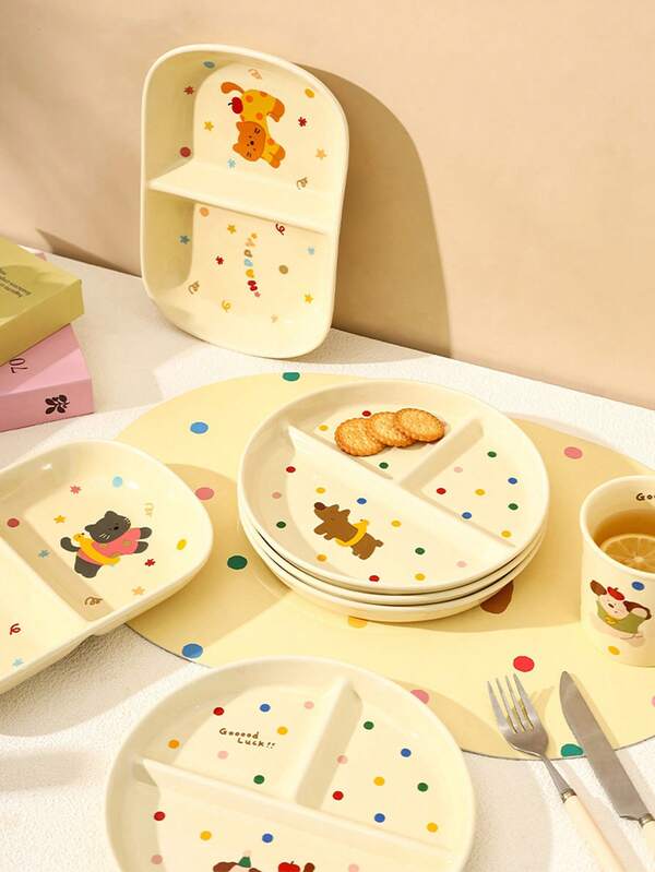 1PC Ceramic Divided Meal Plate Fast Food Breakfast Plate Lunch Tray For Weight Loss Quantitative Meal Plate Suitable For Balanced Meal Preparation Microwave Dishwasher Refrigerator Suitable