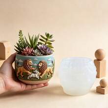 SUPWANPENG 2 Male Lions Fighting/Lion Hunting Rabbit/King Of The Savanna/Savanna Overlord Lion Shaped Flower Pot Pen Holder Pen Stand Candle Cup Makeup Brush Holder Silicone Mold, Suitable For DIY Resin Plaster Clay Concrete Cement Crafts Silicone Mold, Easy Demolding, Perfect For Various Holiday Gifts And Home Decor - A - View 5