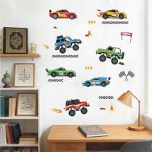 賽車紅藍火焰跑車牆貼，道路車輛獎盃牆貼，適用於臥室、遊戲室、餐廳，居家裝飾 - 彩色 - 查看 1