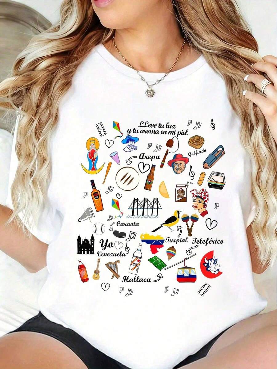 Women's "I Am A Proud" Print T-Shirt, Casual Graphic Print Top, Short Sleeve, Crew Neck, 100% Cotton, The Perfect Choice For Holidays, All Seasons Wear - 白色 - 查看 1