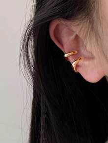 2 piezas de aros de oreja minimalistas en forma de U, lisos y básicos, para mujeres sin perforaciones en las orejas - Amarillo Oro - Ver 1