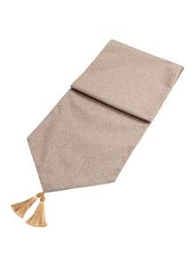 Camino de mesa minimalista de color gris puro con textura y ribete de borlas, tela decorativa de estilo moderno neutro para mesa de comedor, apta para todas las estaciones, adecuada para mesa de comedor, mesa de café, consola de entrada, tocador y vestíbulo - Caqui - Ver 8