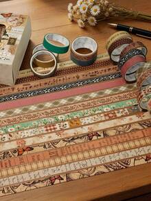 20 Rolls Vintage Washi Tape Box Set, DIY Scrapbooking Decorative Stickers, Adhesive Removable Tape, Handmade Photo Album Envelope Collage Border Material - 1 Set - View 9
