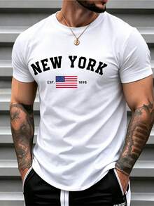 Camiseta casual para hombre con estampado de la bandera estadounidense y letras, para el verano. - estilo2 - Ver 2