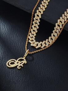 Fashion Minimalist Cursive Initial Pendant A-Z Necklace Layered Chain Twisted Chain Punk Rock Rapper Hip Hop Chain, Birthday Gift For Friends And Besties, Party Gift - Hip Hop Letter Necklace - View 11