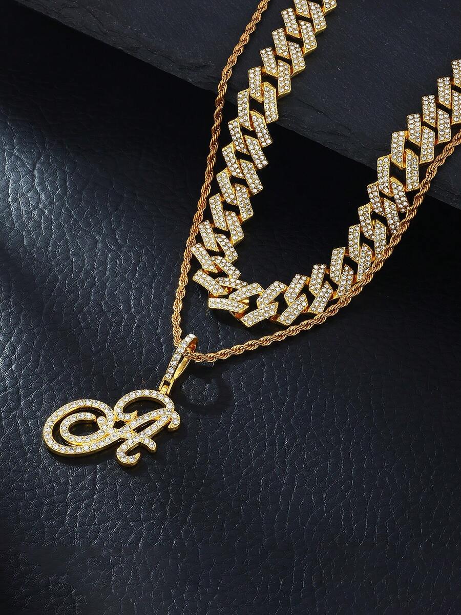 Fashion Minimalist Cursive Initial Pendant A-Z Necklace Layered Chain Twisted Chain Punk Rock Rapper Hip Hop Chain, Birthday Gift For Friends And Besties, Party Gift - Hip Hop Letter Necklace - View 1