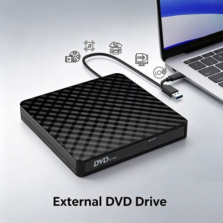 USB3.0 Type-C Dual Interface External DVD R/W Drive, Plug And Play, Supports Disc Reading And Writing, Compatible With Apple System, Windows System Laptops And Desktops - View 1