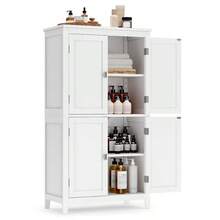 Bathroom Cabinet, Bathroom Cupboard, Kitchen Cabinet, With 4 Doors, Adjustable Shelves, 30 X 60 X 110 Cm, White MBBC552P31 - 卡其色 - 查看 1